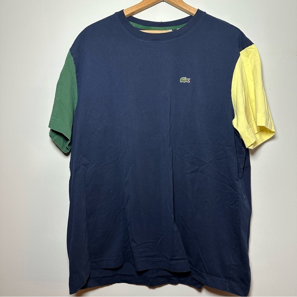 Lacoste Men's Regular Fit Color-block Blue Yellow Cotton Jersey T-Shirt Size 4XL